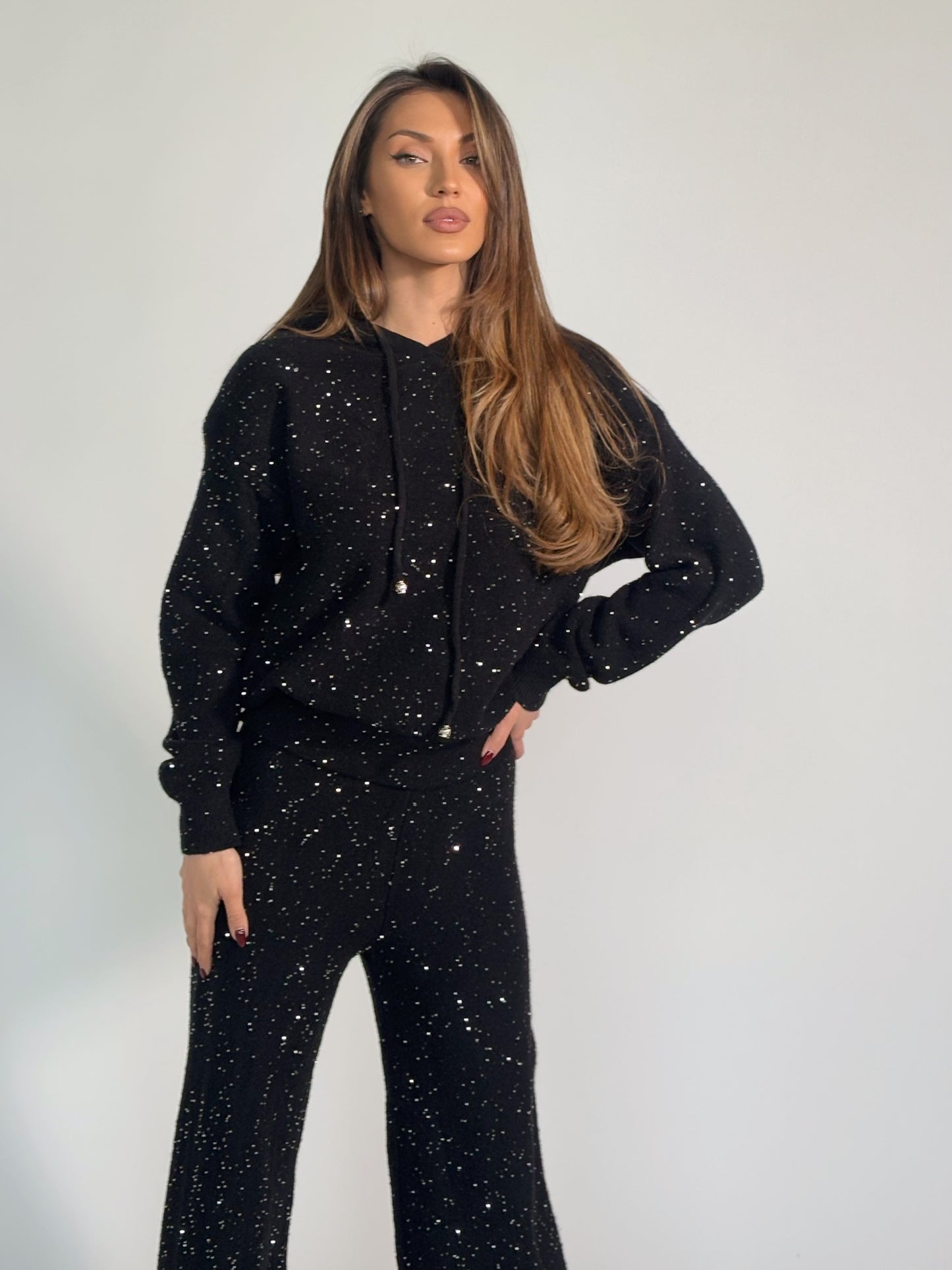 Комплект Shining от плътно плетиво с качулка