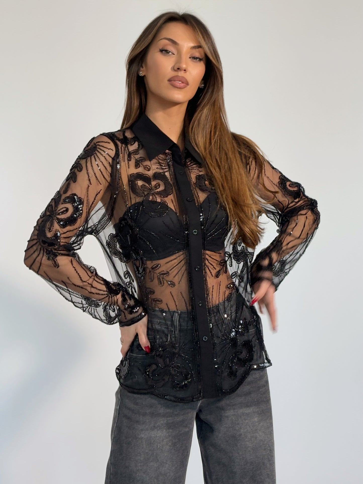 Дантелена риза с пайети Palerma