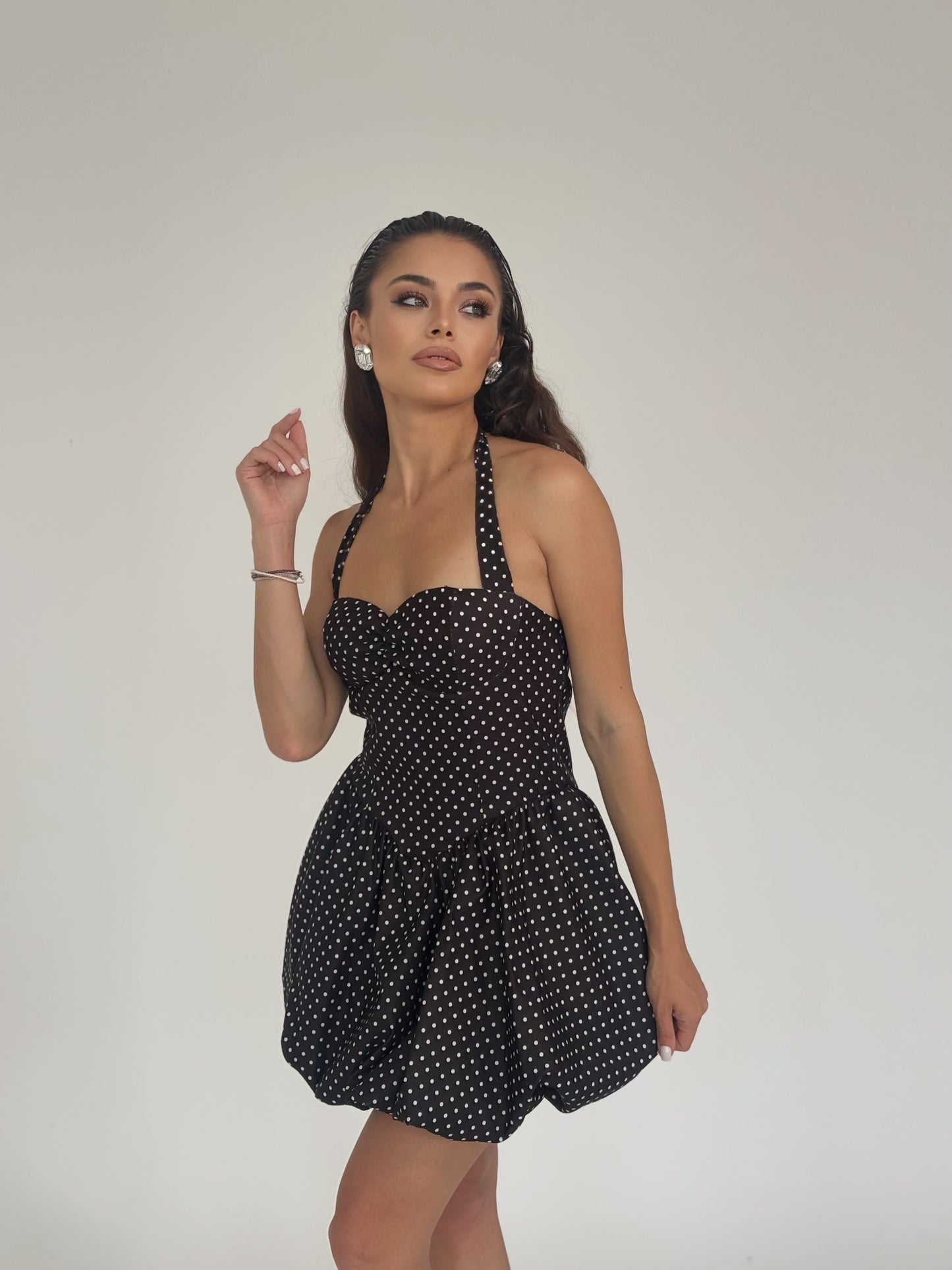 Мини рокля на точки Merilyn с bubble пола