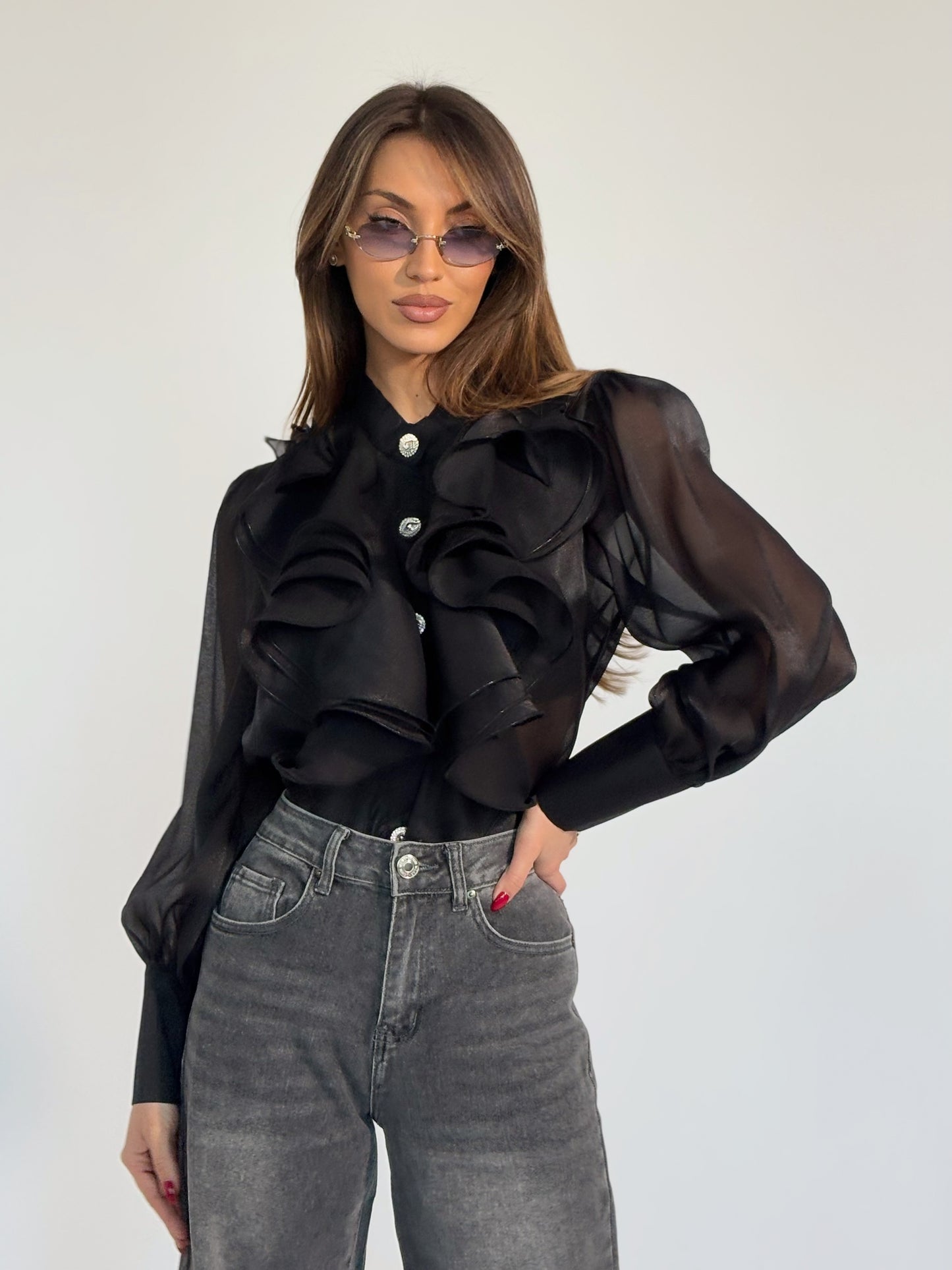 Риза Violita от органза с жабо