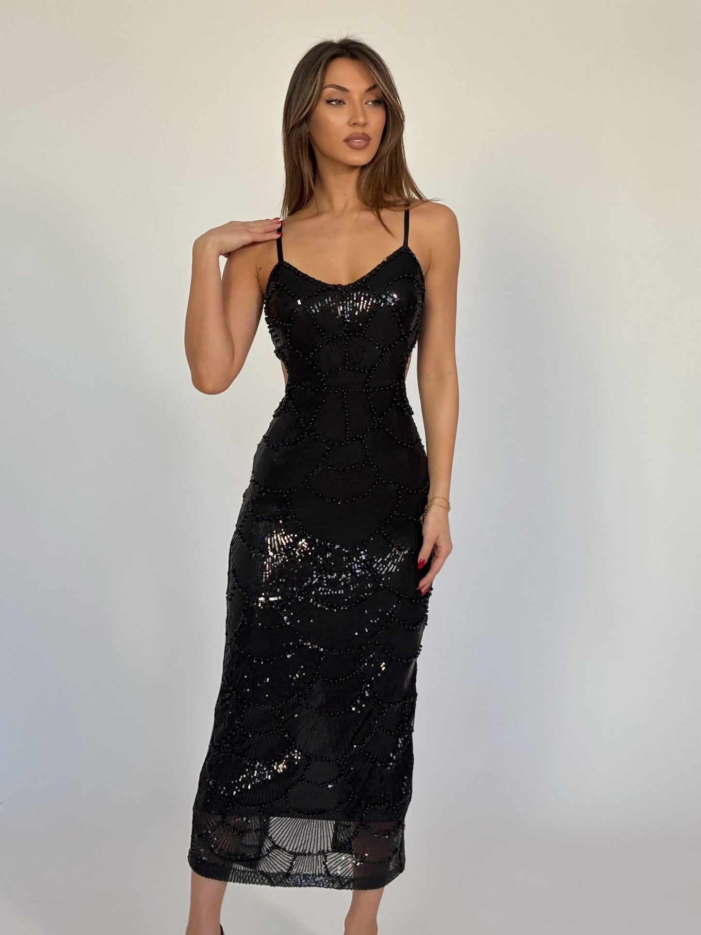 Рокля Arielle с пайети и перли