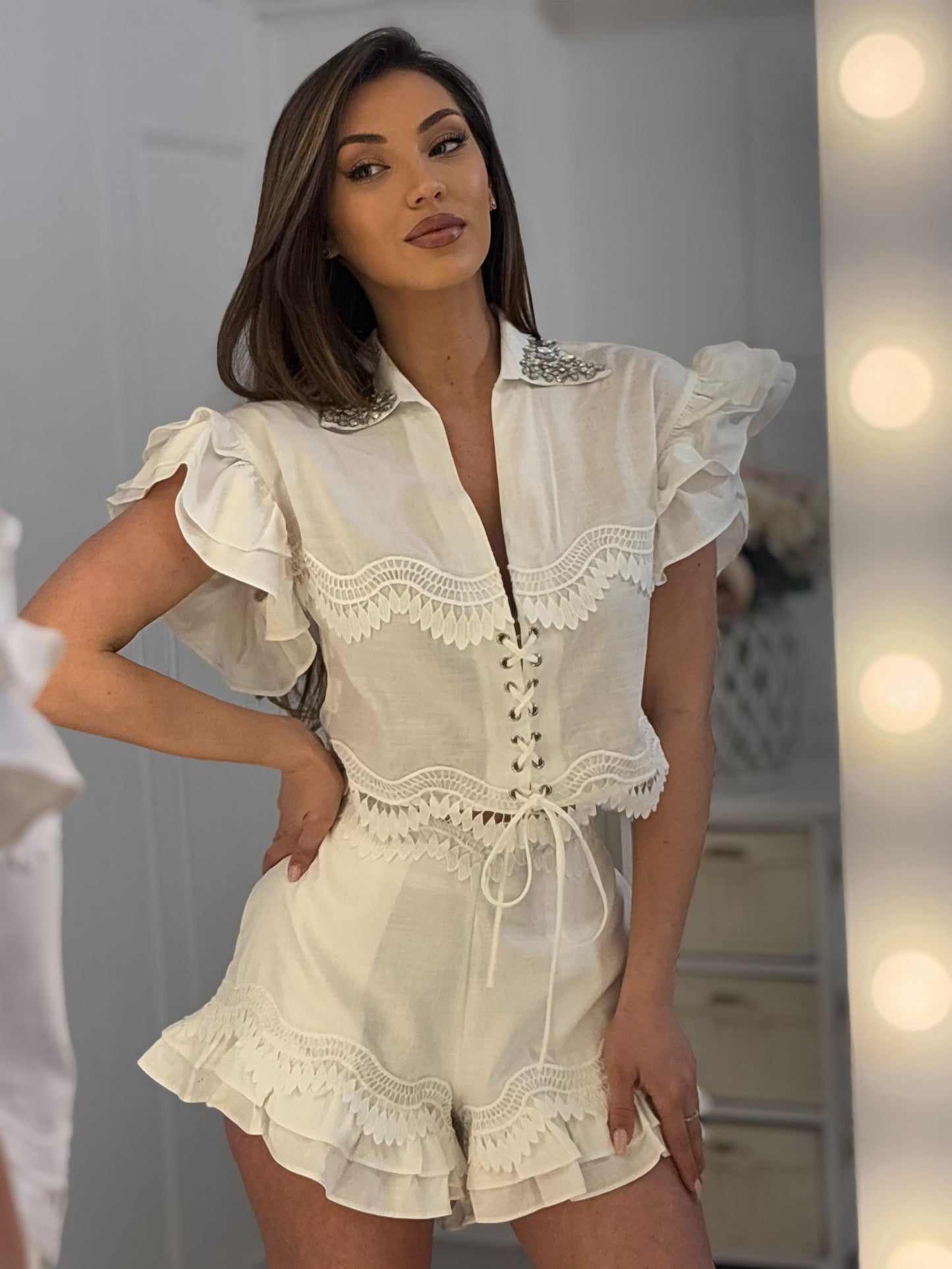 Комплект Aida с дантела и камъни