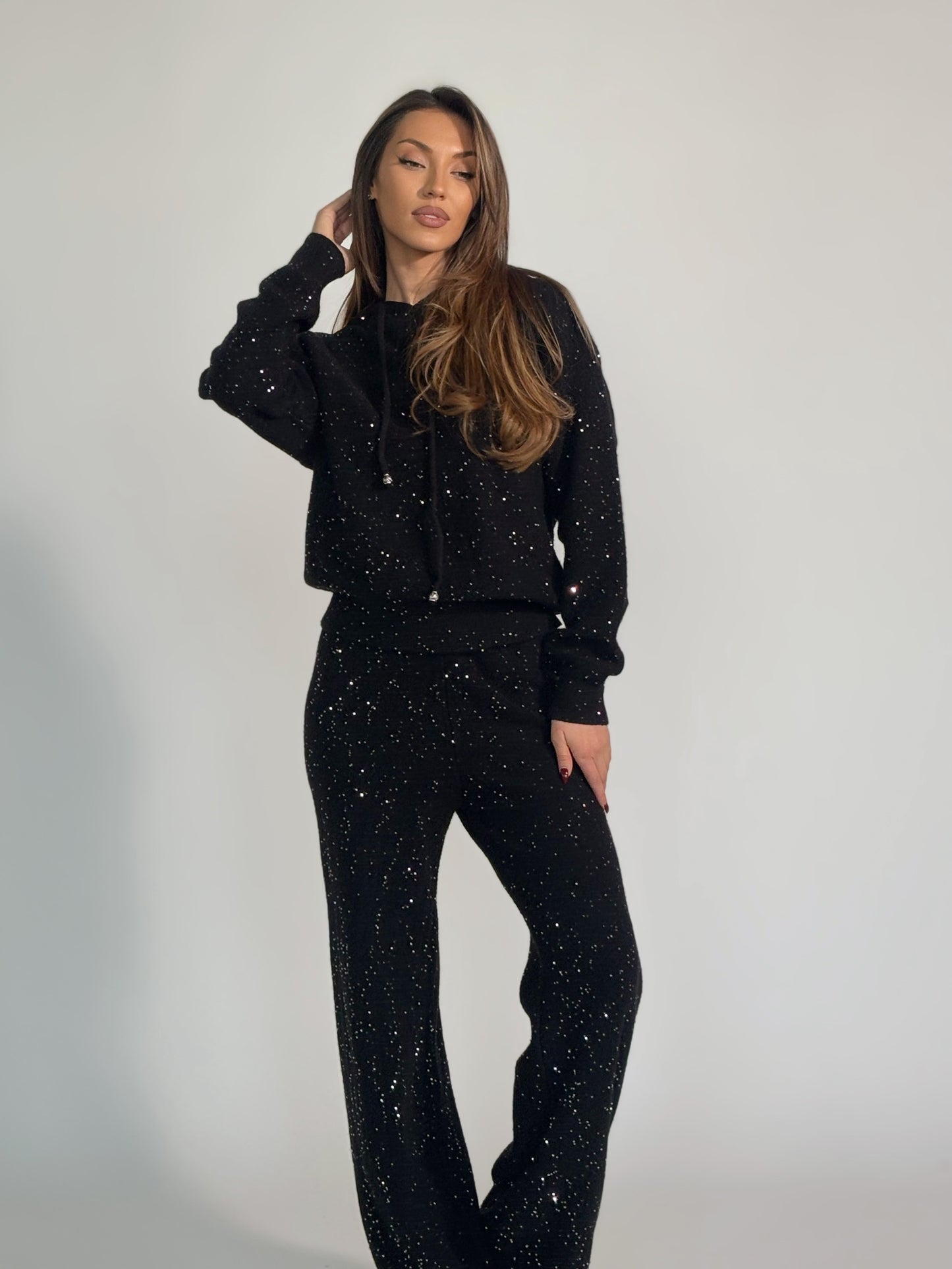 Комплект Shining от плътно плетиво с качулка