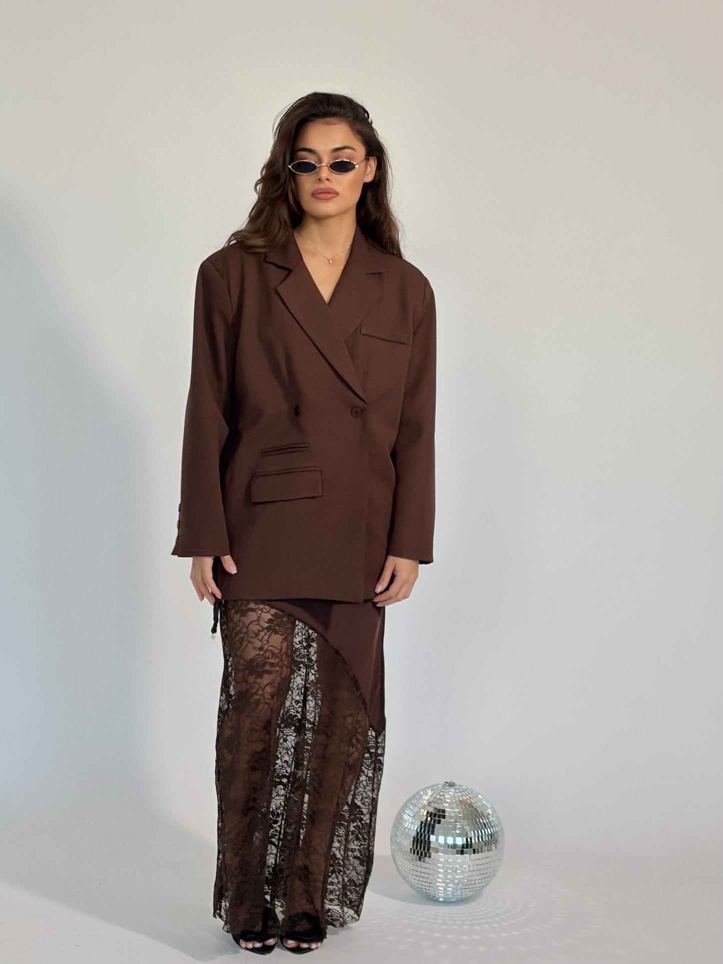 Сатенена пола с дантела Mocha