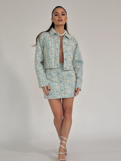 Set Beatris din denim cu flori din organza