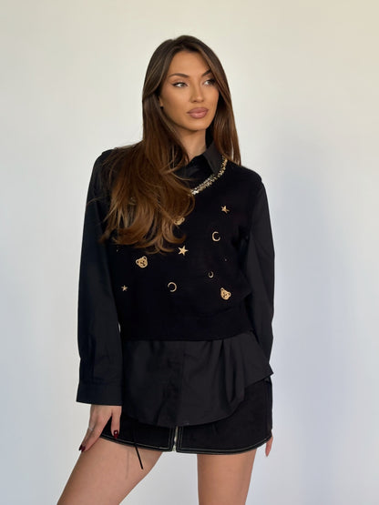 Пуловер без ръкави Beata с мечета и камъни