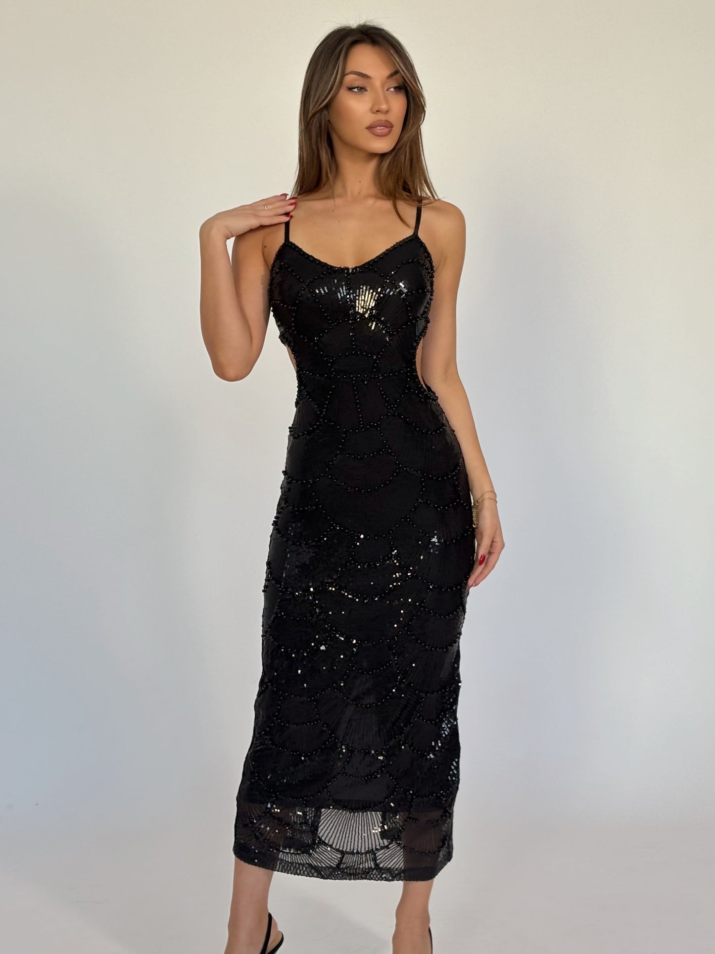 Рокля Arielle с пайети и перли