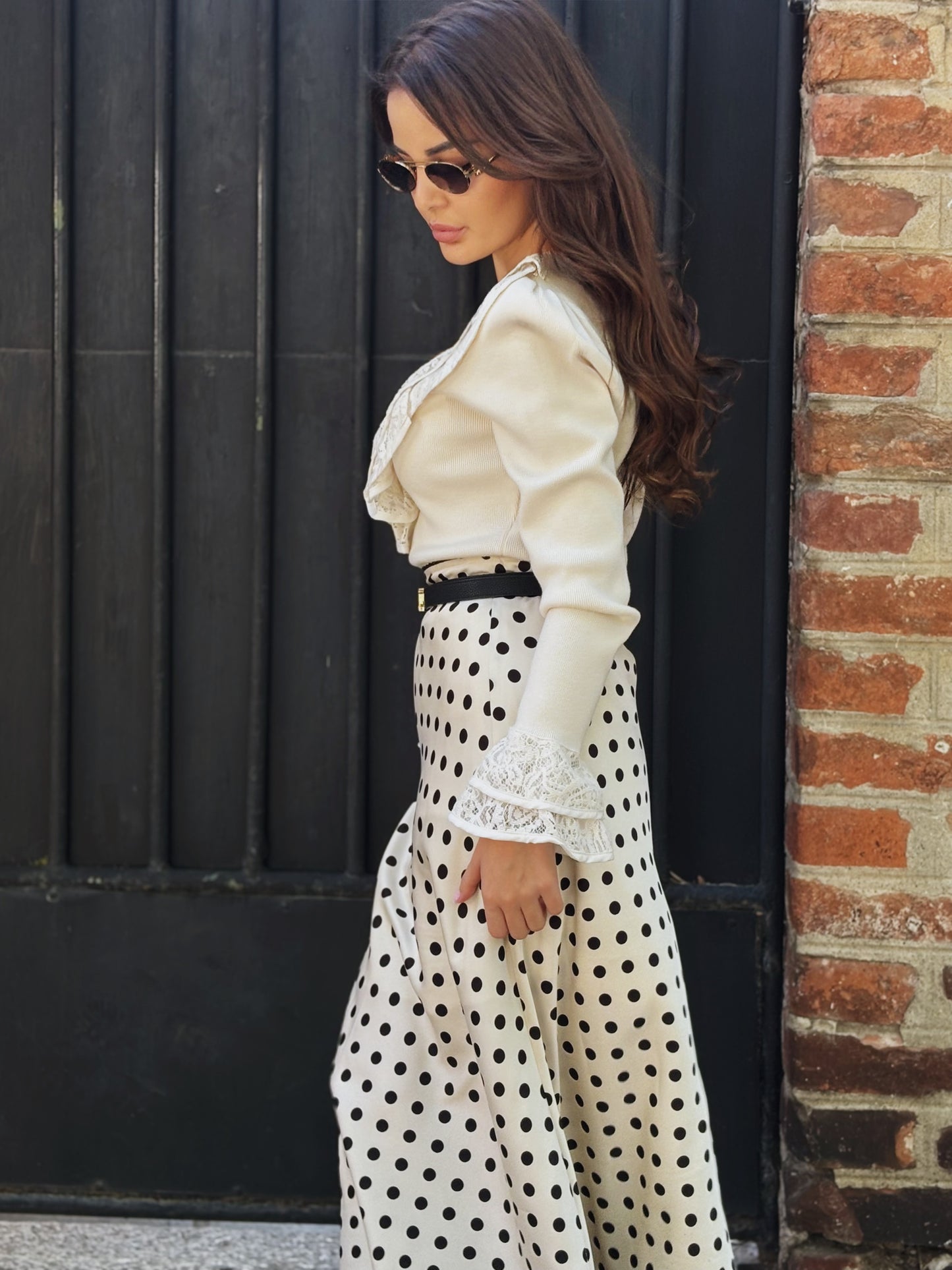 Delia polka dot satin skirt