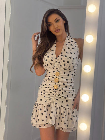Рокля Polka Dots със златни елементи