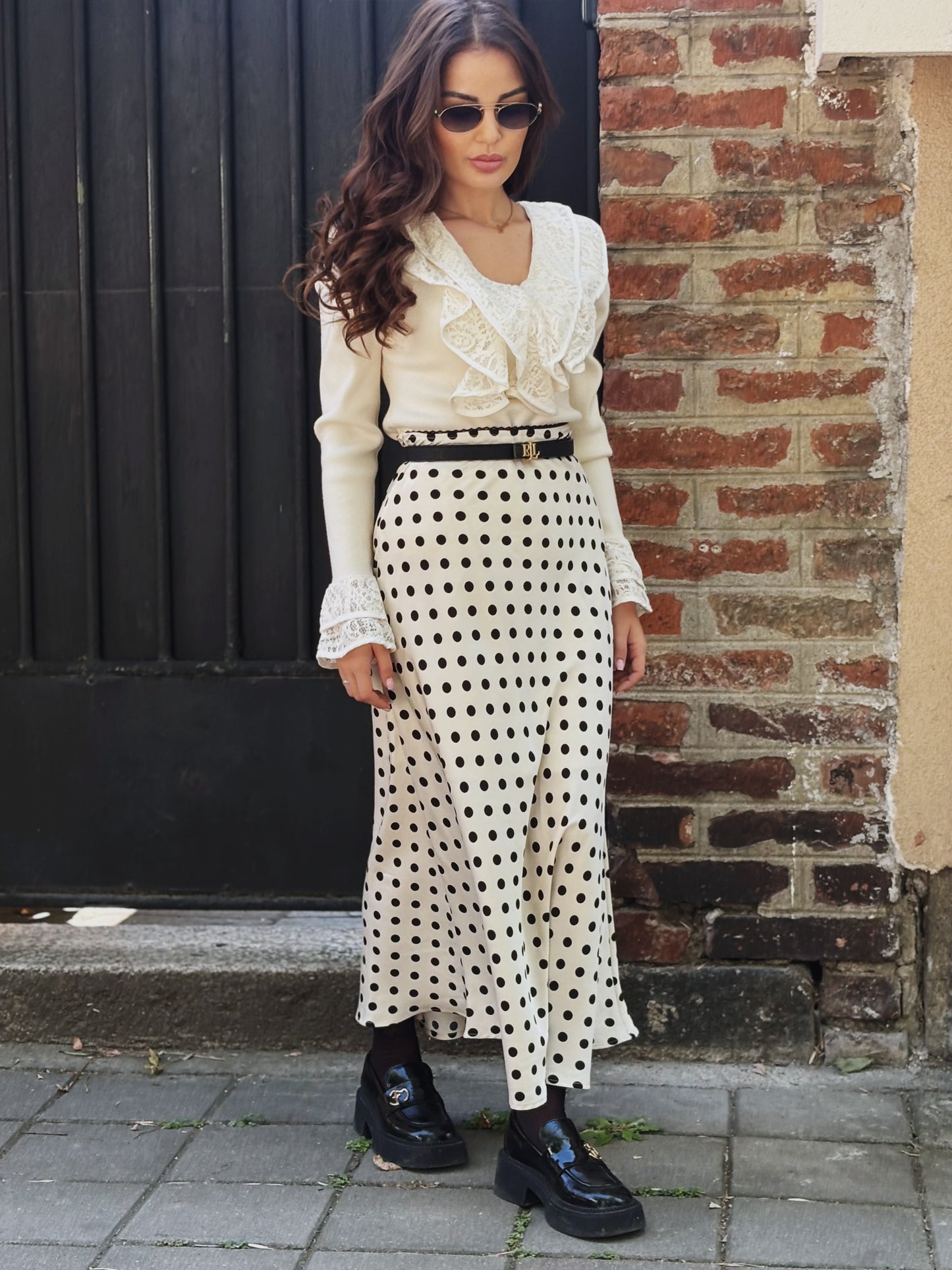 Delia polka dot satin skirt