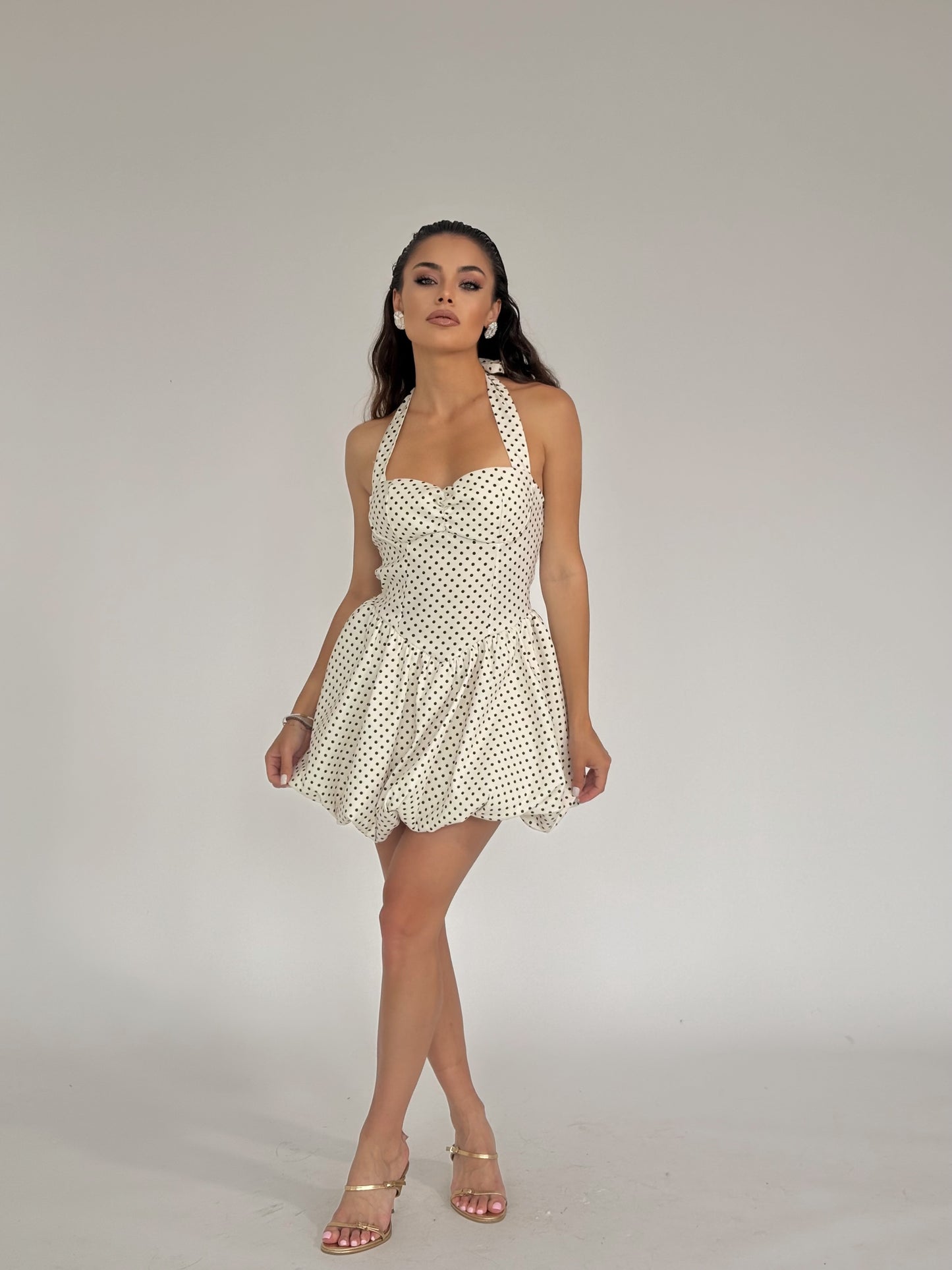 Мини рокля на точки Merilyn с bubble пола