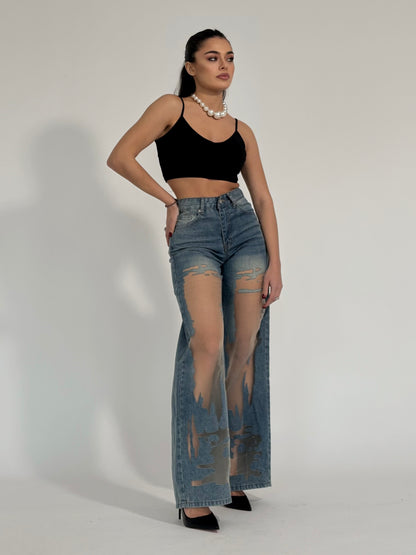 Volume jeans with transparent effect