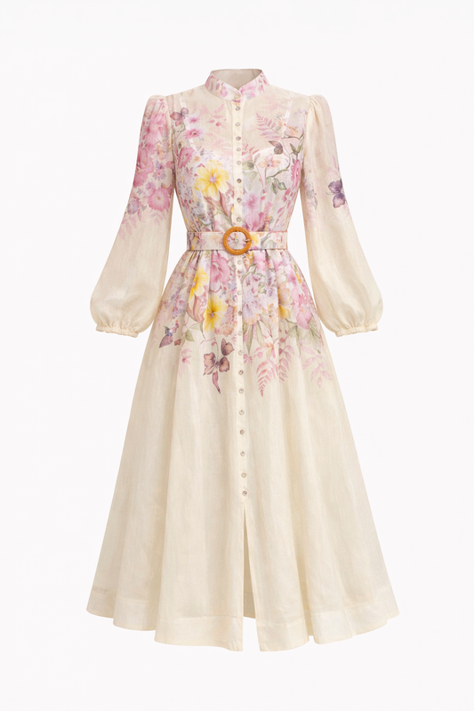 Рокля Rosie с флорални мотиви и колан