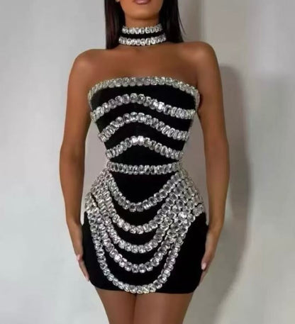 Бандажна рокля с камъни Clarisa