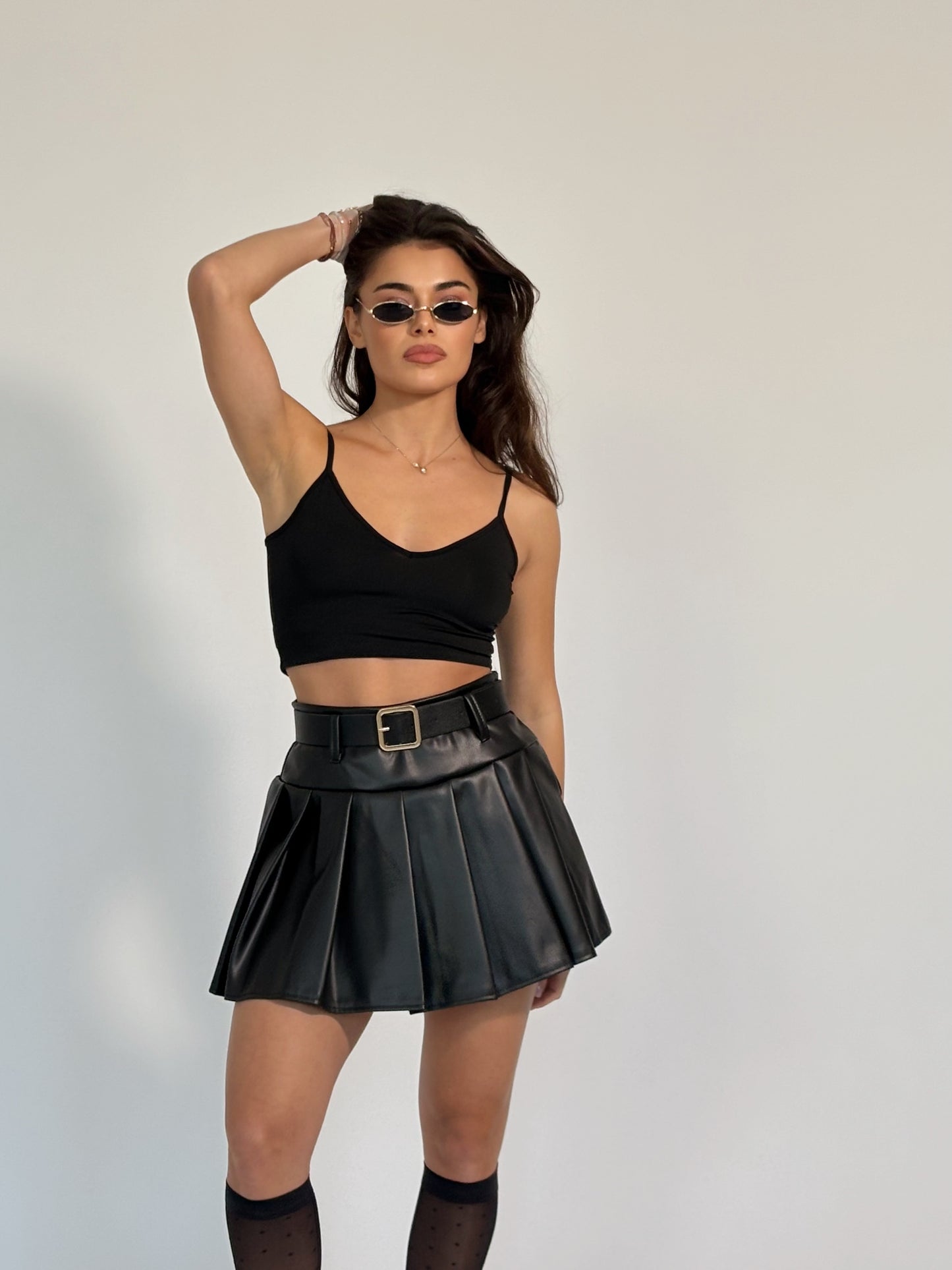 Кожена пола с колан Mia