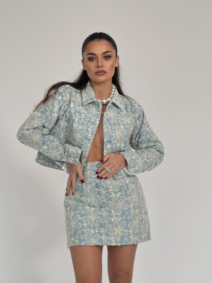 Set Beatris din denim cu flori din organza