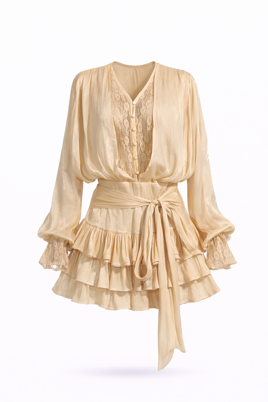 Flame satin dress with pants