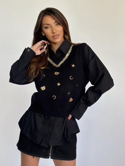 Пуловер без ръкави Beata с мечета и камъни