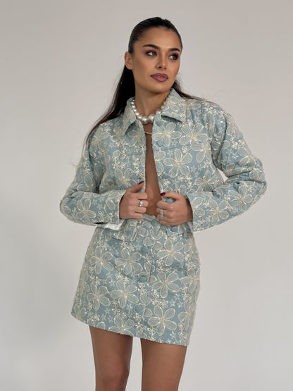 Set Beatris din denim cu flori din organza