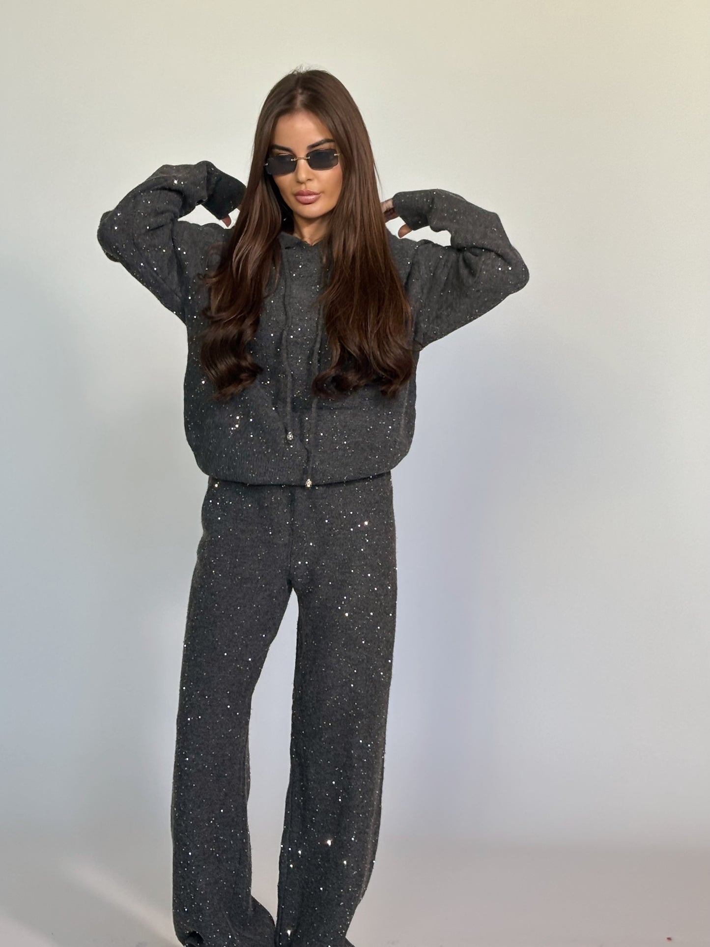 Комплект Shining от плътно плетиво с качулка