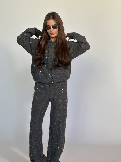 Комплект Shining от плътно плетиво с качулка