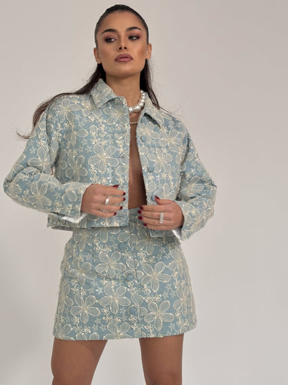 Set Beatris din denim cu flori din organza
