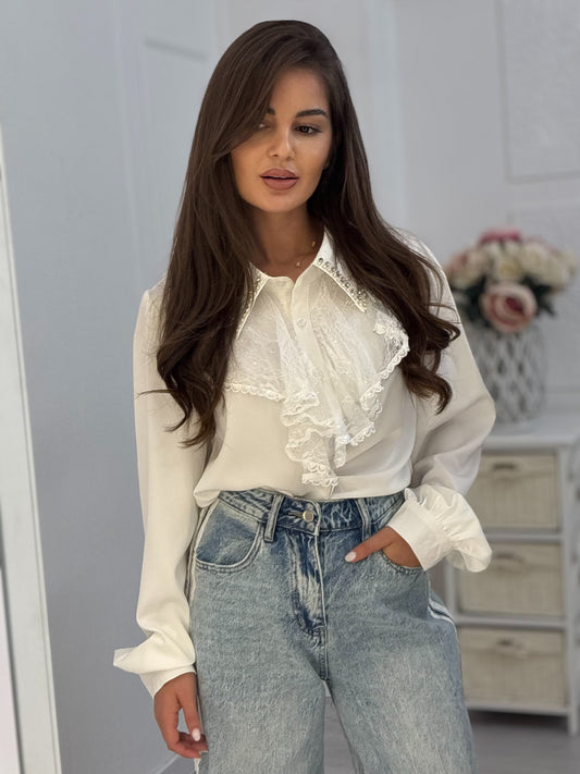 Satin shirt with lace and stones Aurea