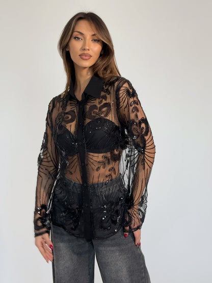 Дантелена риза с пайети Palerma