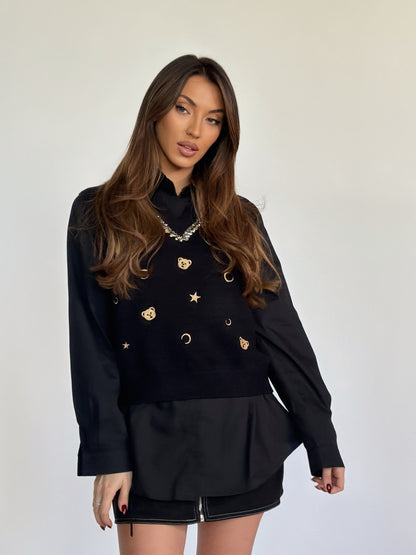 Пуловер без ръкави Beata с мечета и камъни