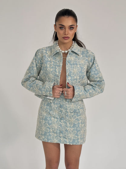 Set Beatris din denim cu flori din organza
