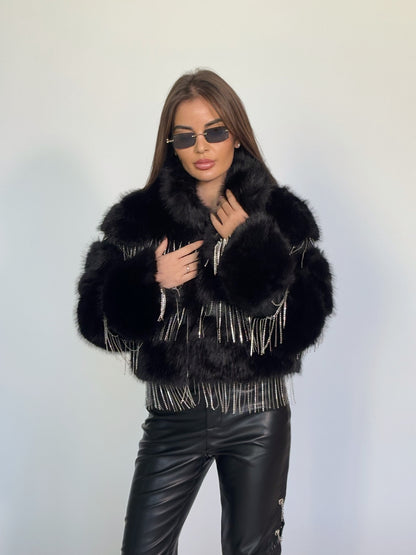 Палто Lovita с косъм и камъни