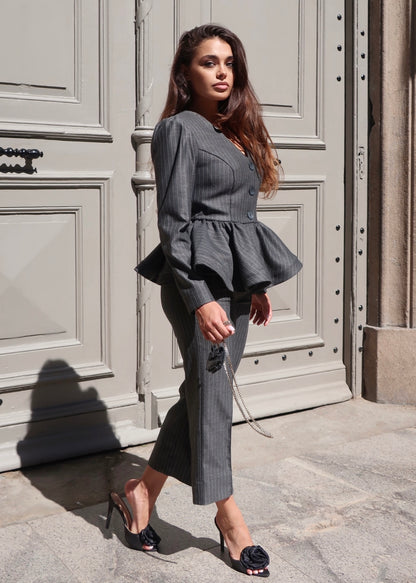 Сако CÉLESTE с пеплум и фино райе