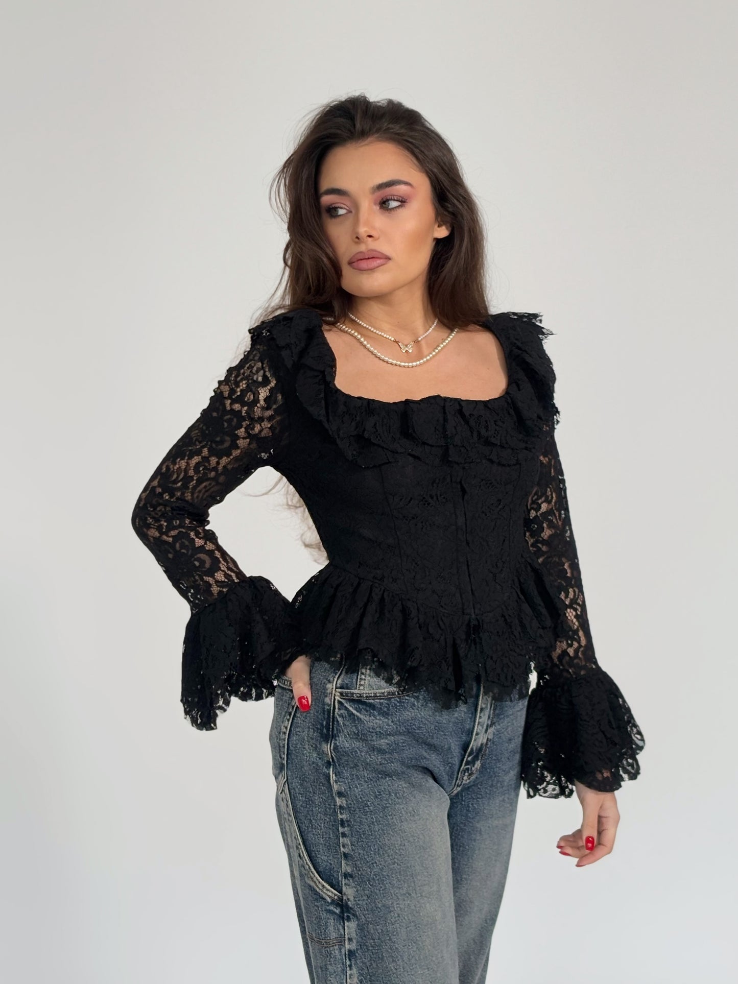 Bluză cu corset din dantelă Leyla