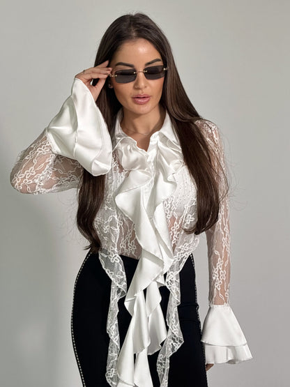 Дантелена риза Matilde със сатен и камъни