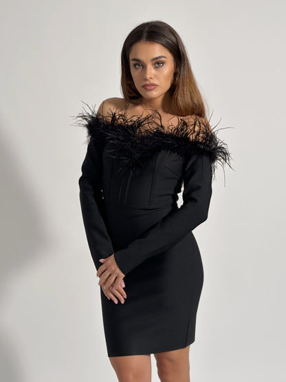 Бандажна рокля с естествени пера Florina