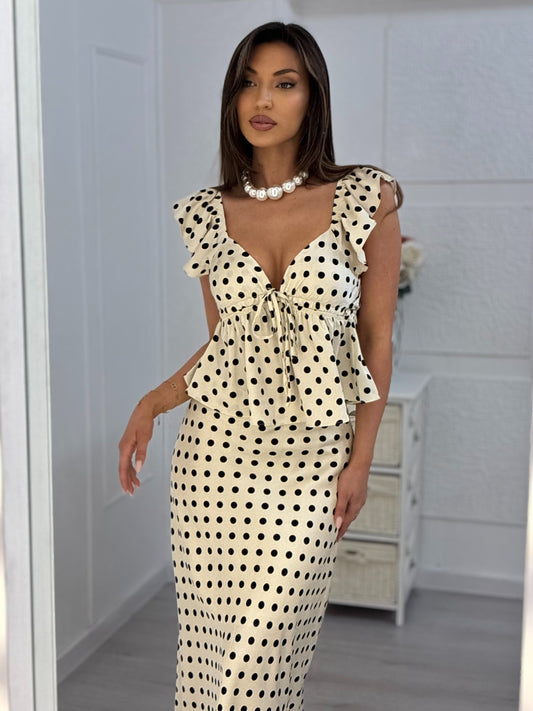 Delia polka dot satin top