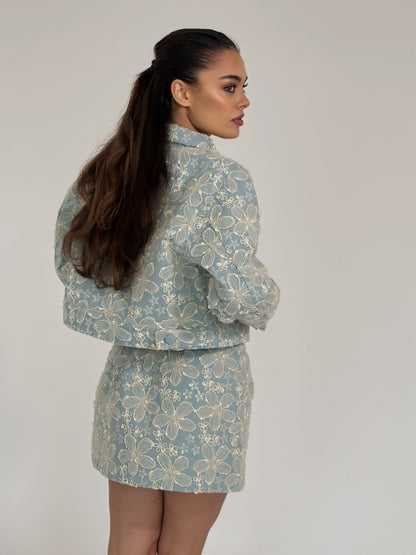 Set Beatris din denim cu flori din organza