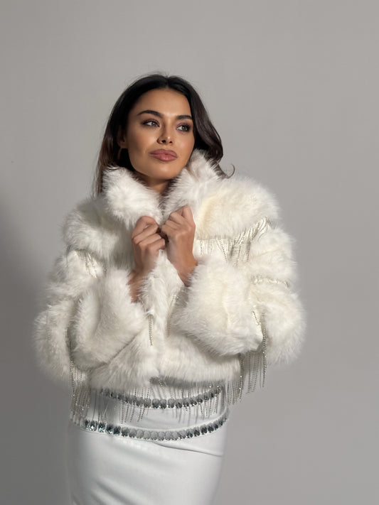 Палто Lovita с косъм и камъни