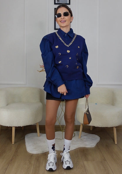 Пуловер без ръкави Beata с мечета и камъни