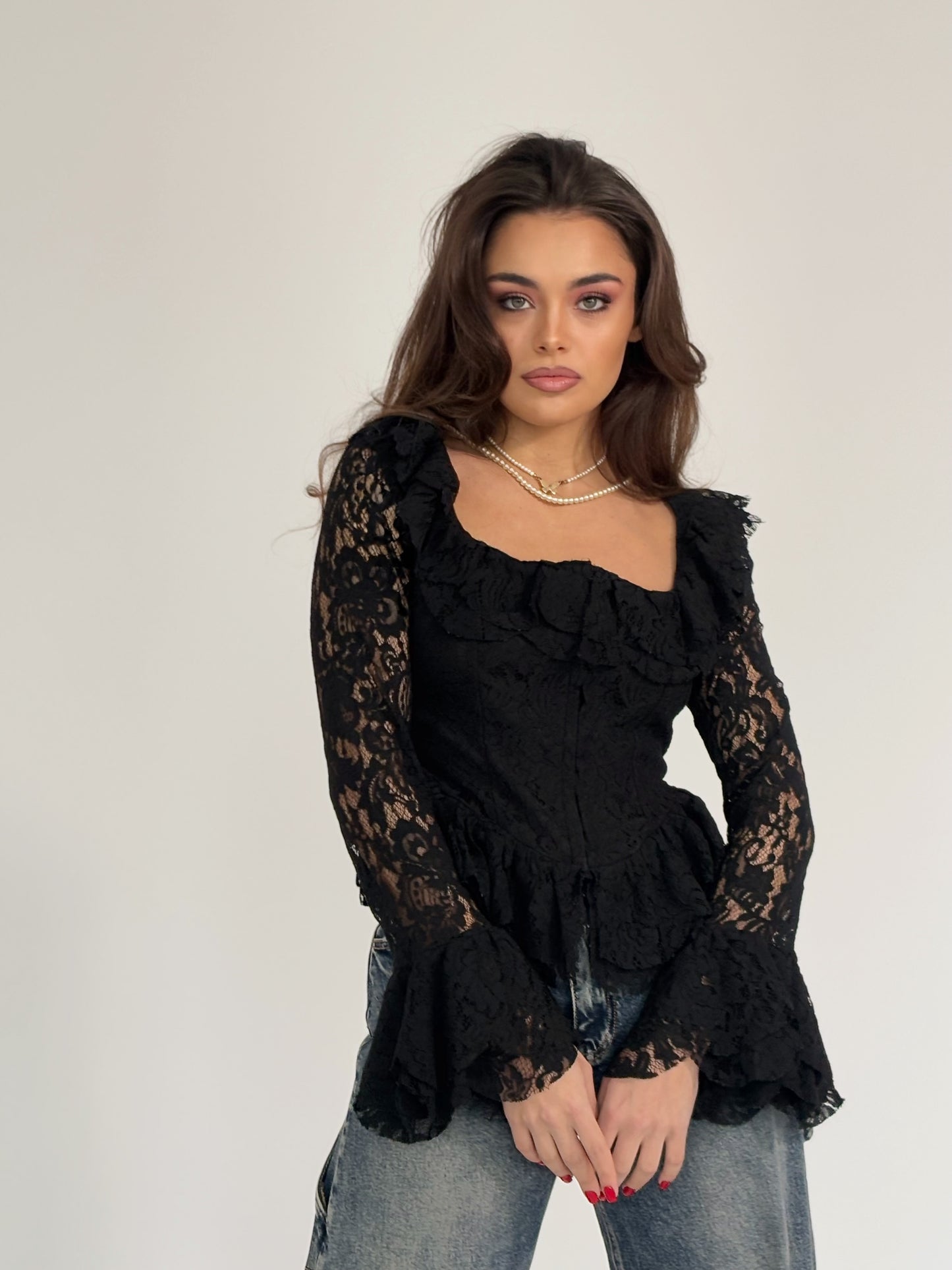 Bluză cu corset din dantelă Leyla