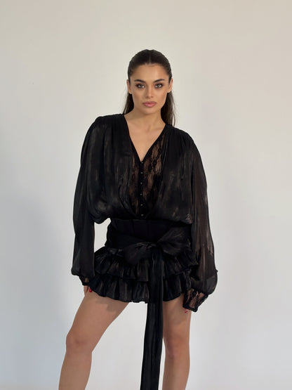 Flame satin dress with pants