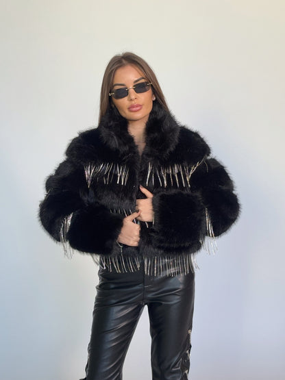 Палто Lovita с косъм и камъни