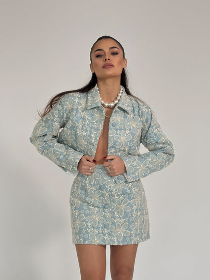 Set Beatris din denim cu flori din organza