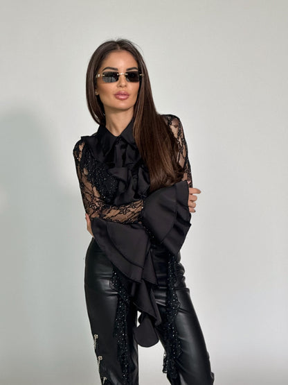 Дантелена риза Matilde със сатен и камъни