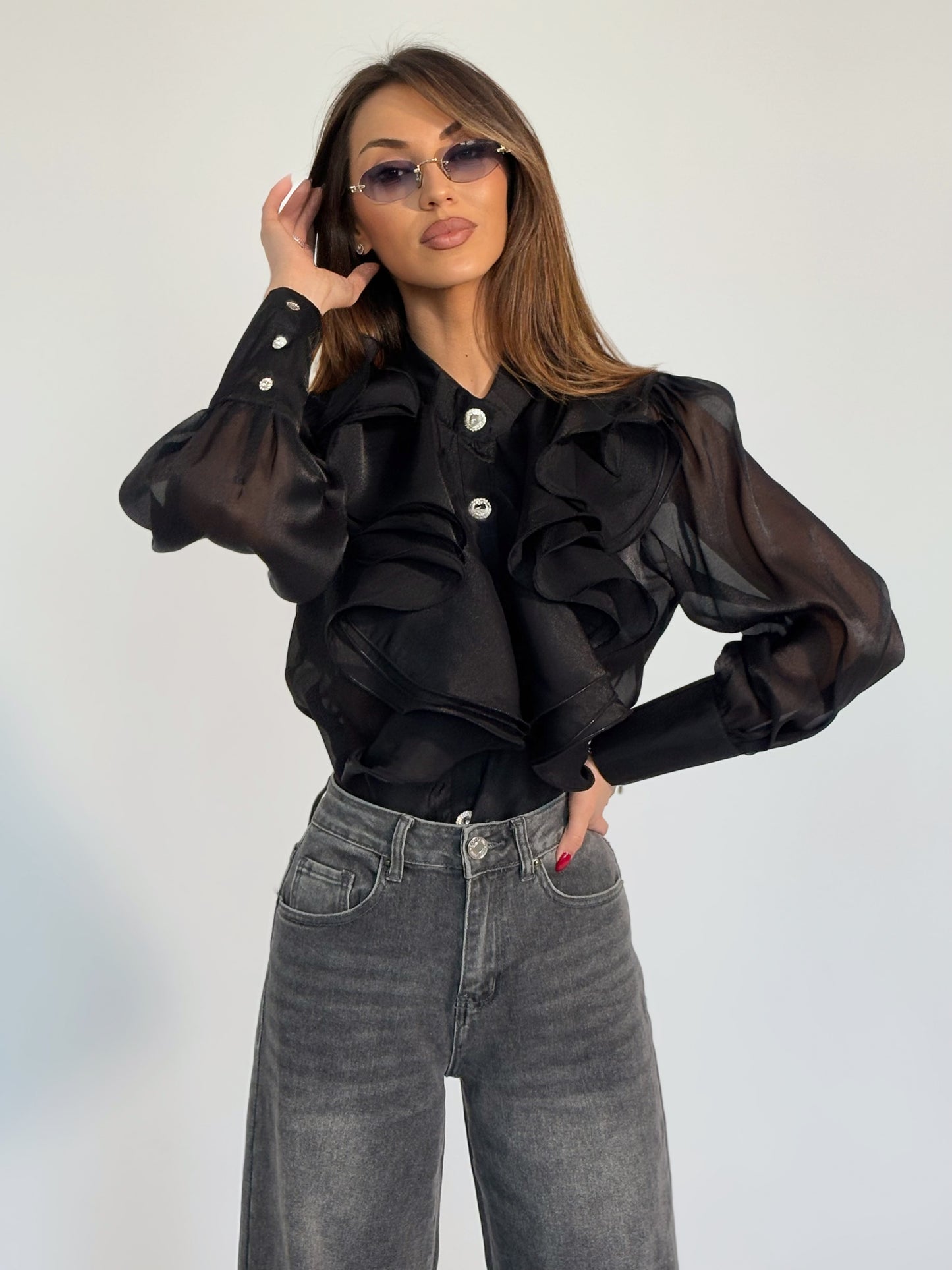 Риза Violita от органза с жабо