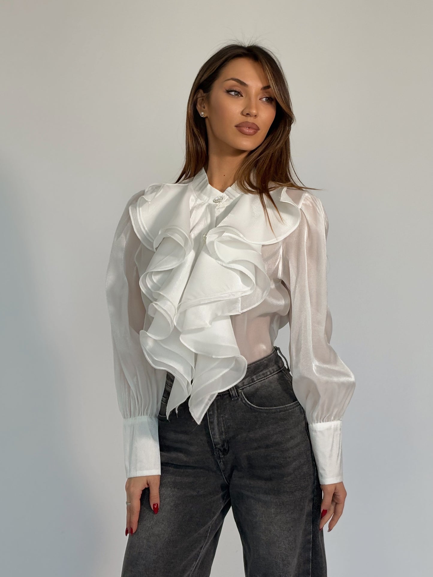 Риза Violita от органза с жабо