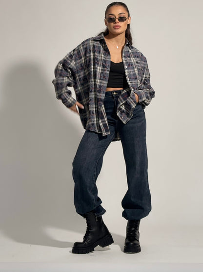 Карирана оувърсайз риза Miliva с камъни