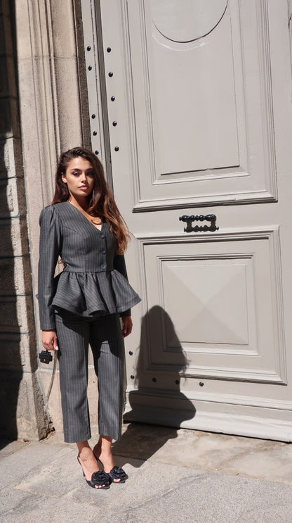 Сако CÉLESTE с пеплум и фино райе