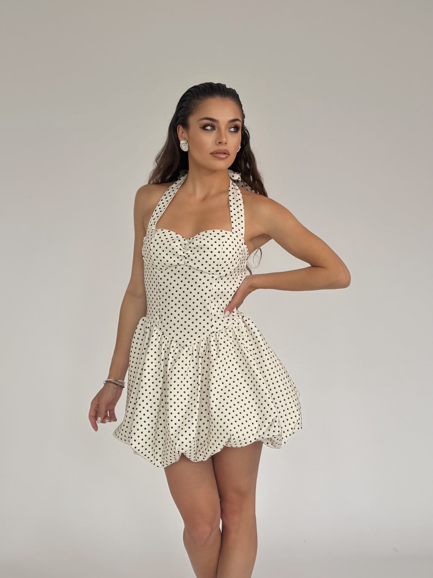 Мини рокля на точки Merilyn с bubble пола