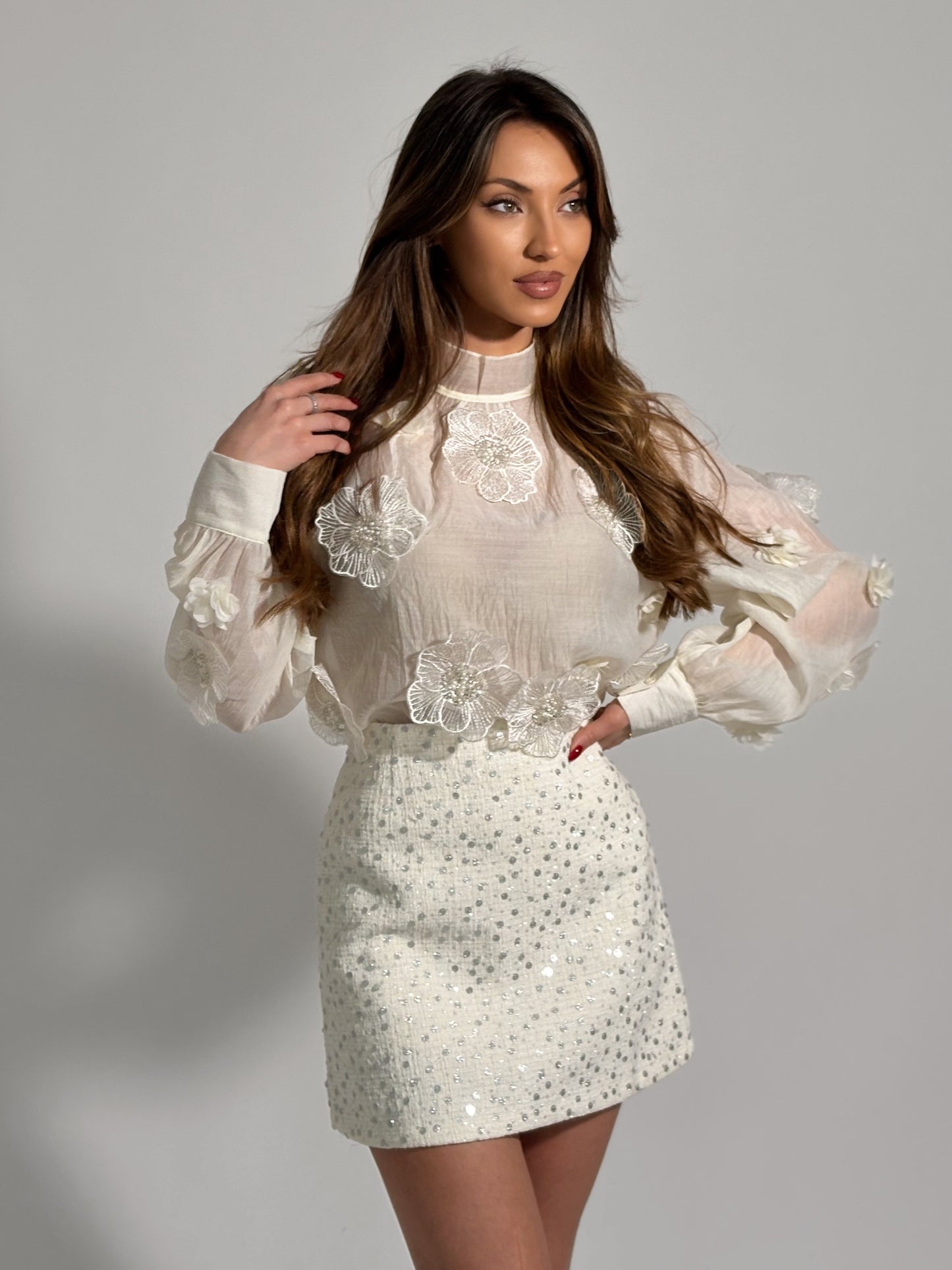 Блуза Felity от органза с 3D цветя